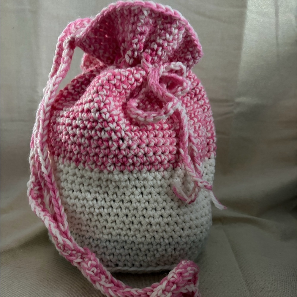 Handmade Pink and White Mini Crochet Bag